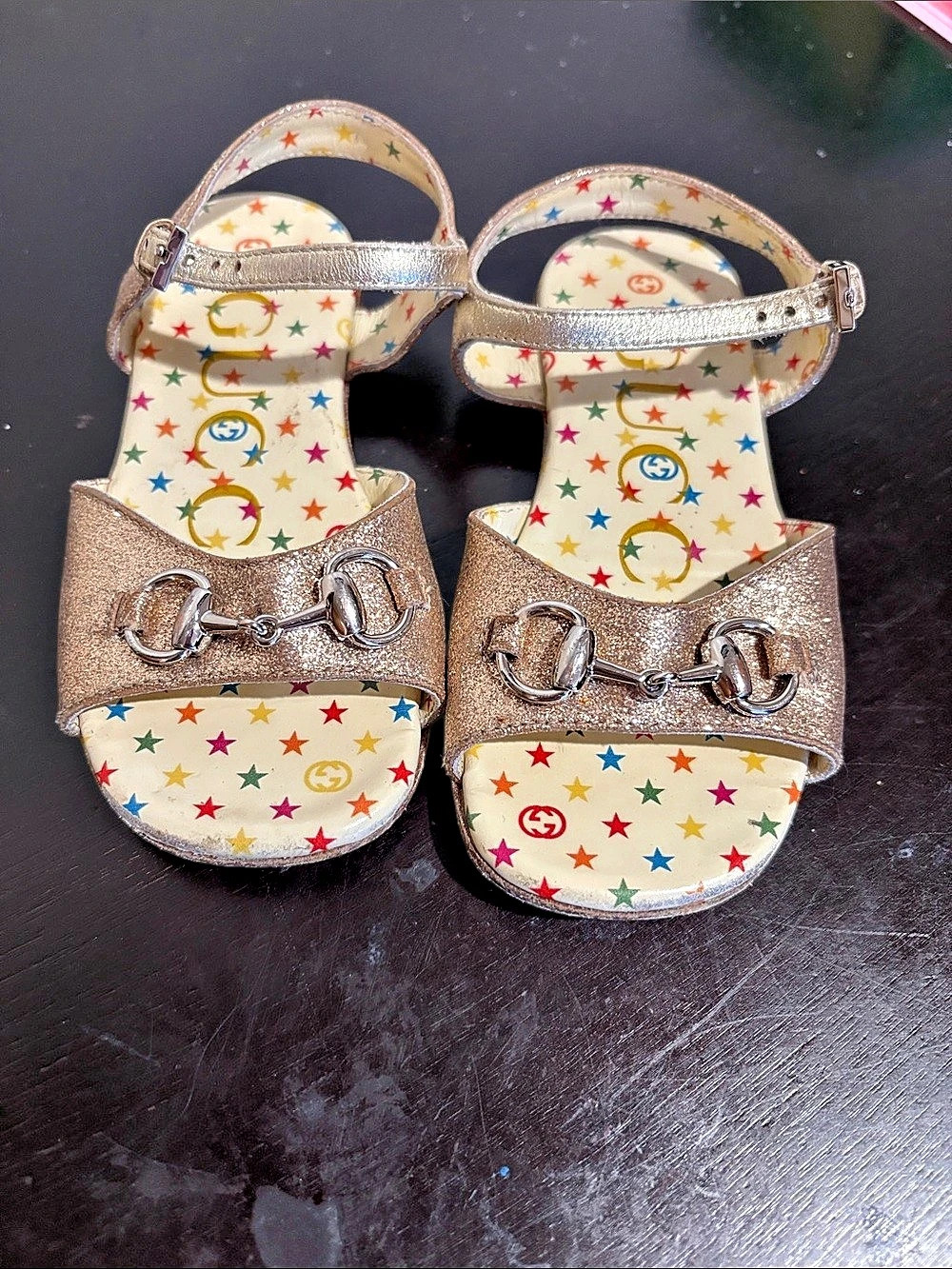 Gucci Kids Horsebit Glitter Star Sandals Gold US 5